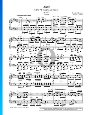 Estudio en mi mayor, Op. 10 n.º 3 (Tristesse) Partitura