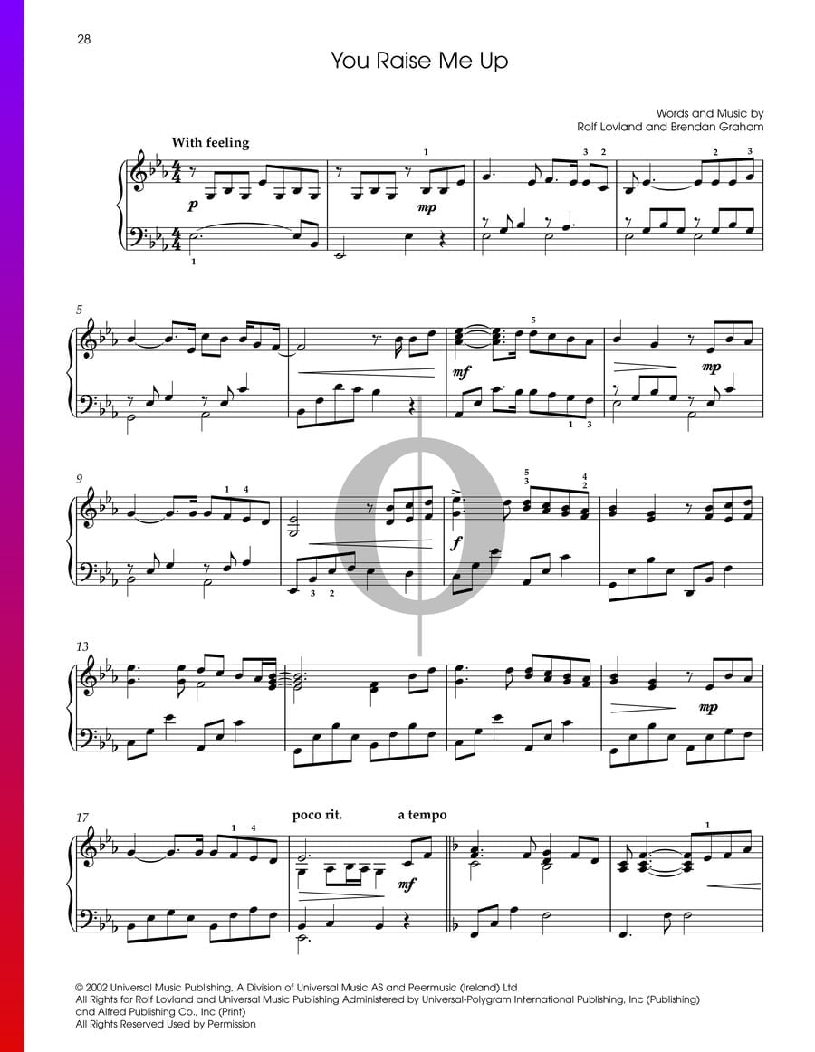 You Raise Me Up Deutscher Text Beerdigung You Raise Me Up Klaviernoten (Josh Groban) - OKTAV