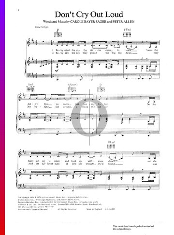 Don't Cry Out Loud Sheet Music