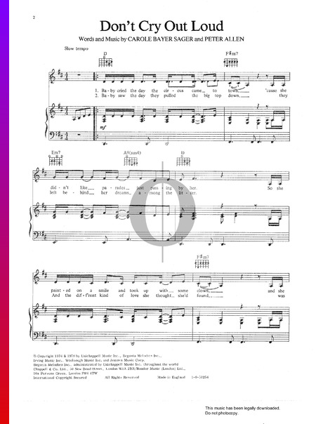 Don't Cry Out Loud Partition