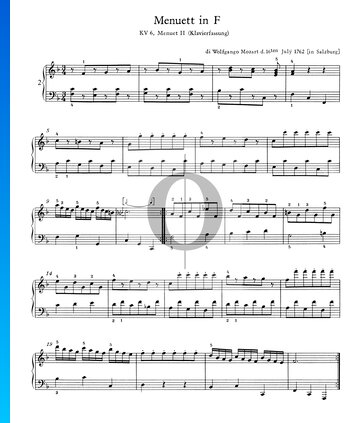 Menuett in F-Dur, KV 6: Menuet II Musik-Noten