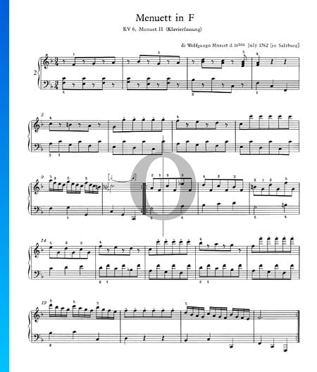 Menuett in F-Dur, KV 6: Menuet II Musik-Noten