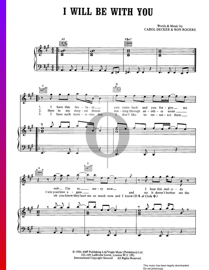 I Will Be With You (T'Pau) Piano Sheet Music - OKTAV