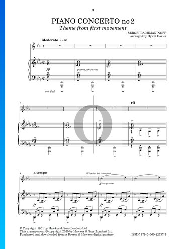 Partition Concerto pour piano n° 2, op. 18 : 1. Moderato (Thème)