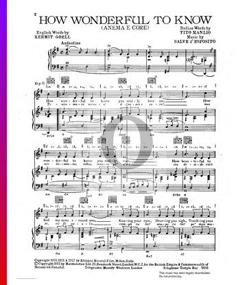 How Wonderful To Know (Anema E Core) Partitura
