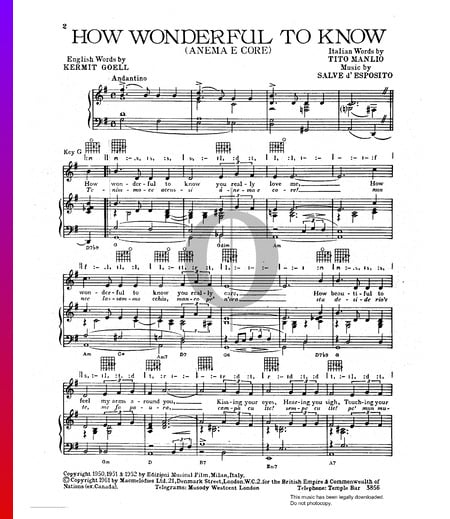 How Wonderful To Know (Anema E Core) Sheet Music