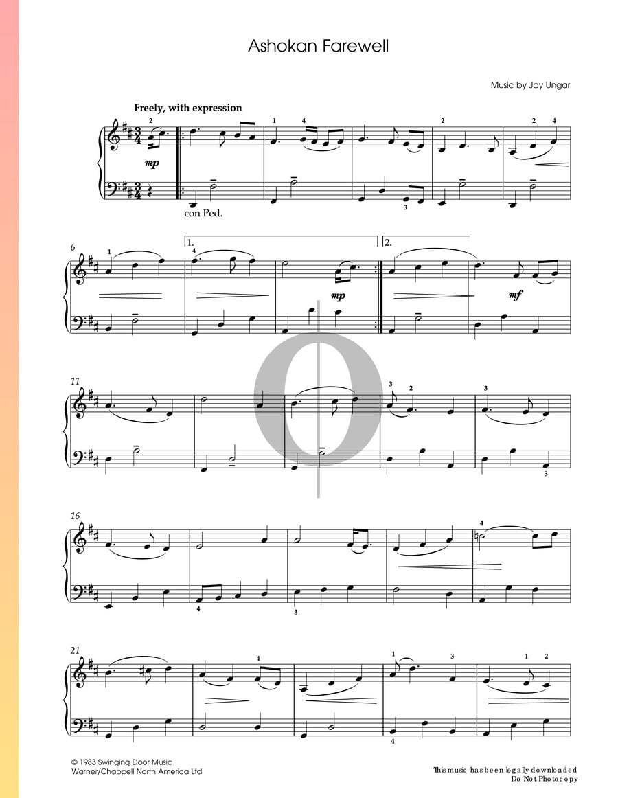 Ashokan Farewell (Jay Ungar) Piano Sheet Music OKTAV