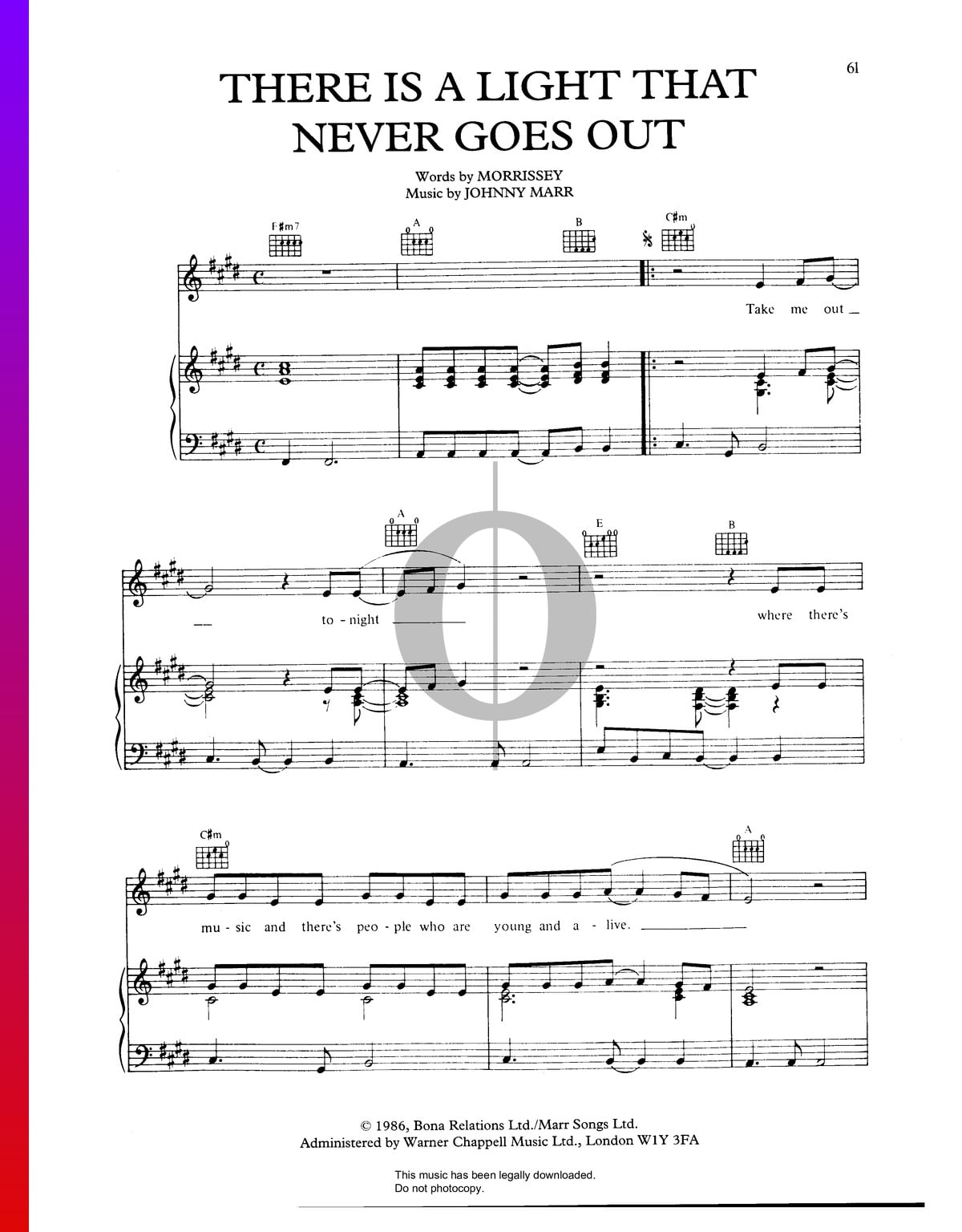 There Is A Light That Never Goes Out Sheet Music Piano Voice Guitar Pdf Download Streaming Oktav