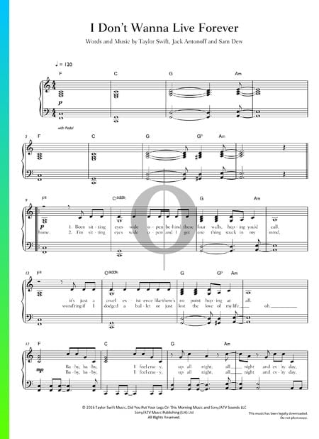 I Don't Wanna Live Forever Musik-Noten
