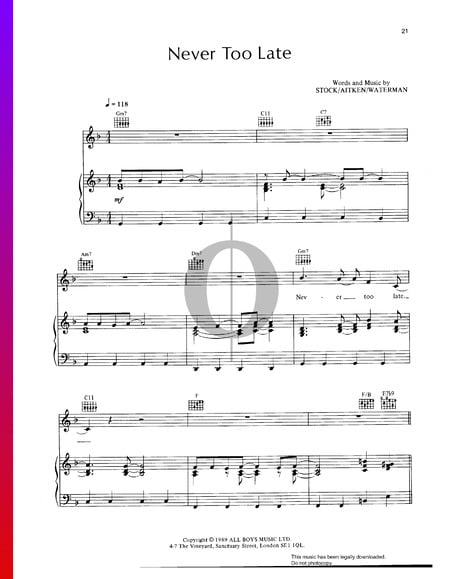 Never Too Late Sheet Music