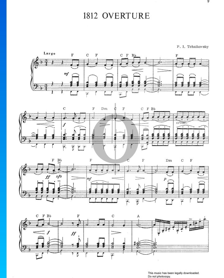 1812 Overture Op 49 Sheet Music Piano Solo Oktav