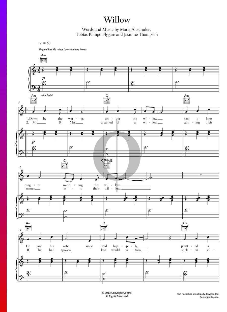 Willow Sheet Music Piano Voice Guitar Pdf Download And Streaming 