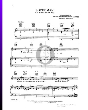 Lover Man (Oh, Where Can You Be?) Partitura