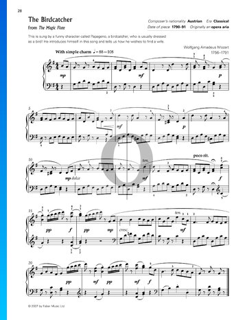 The Magic Flute, KV 620: Der Vogelfänger bin ich ja Sheet Music