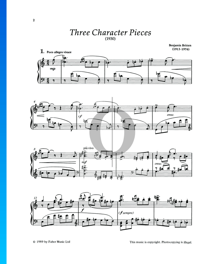 Three Character Pieces No. 1 John (Benjamin Britten) Piano Sheet Music