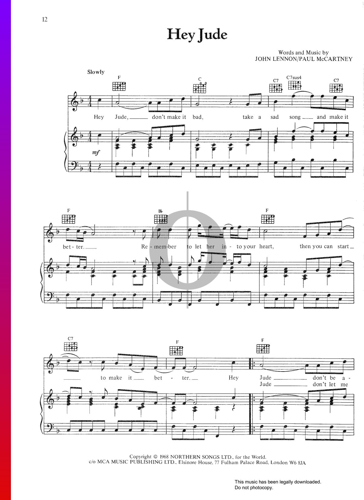 Con qué frecuencia Concurso Nuclear ▷ Hey Jude Partitura (Piano, Voz, Guitarra) - Descarga de PDF y streaming -  OKTAV