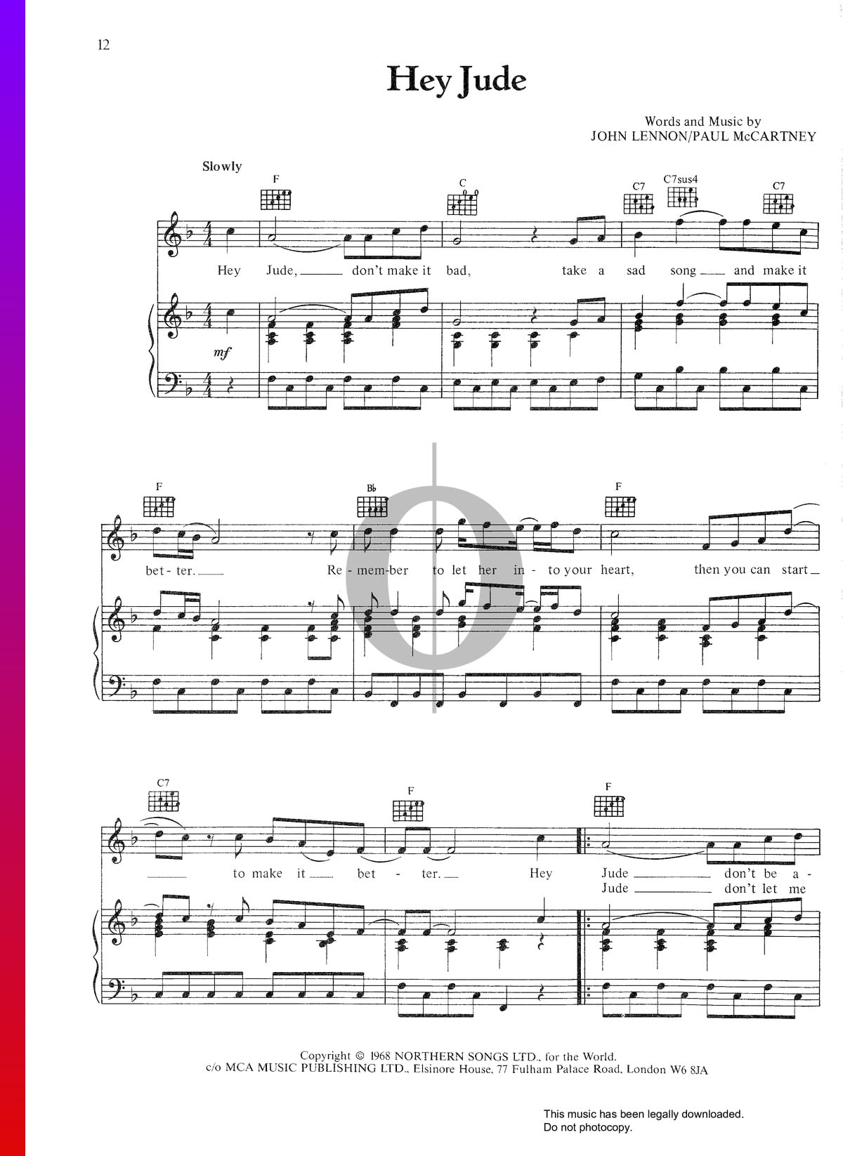 Hey Jude The Beatles Piano Sheet Music OKTAV