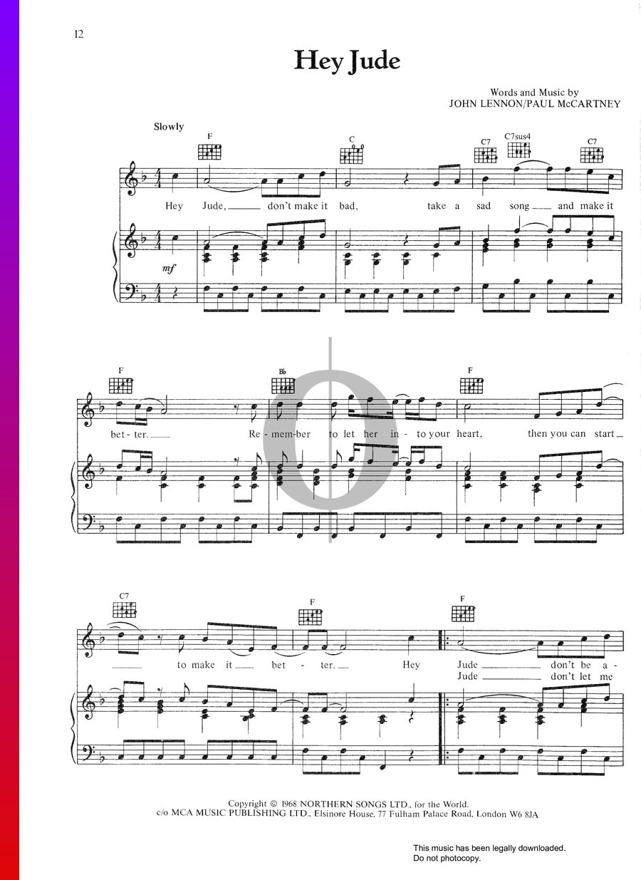 Hey Jude (The Beatles) Piano Sheet Music - OKTAV