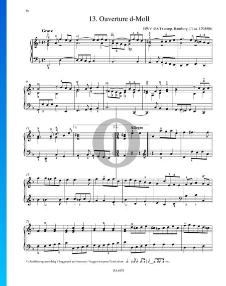 Obertura en re menor, HWV 448/1 Partitura