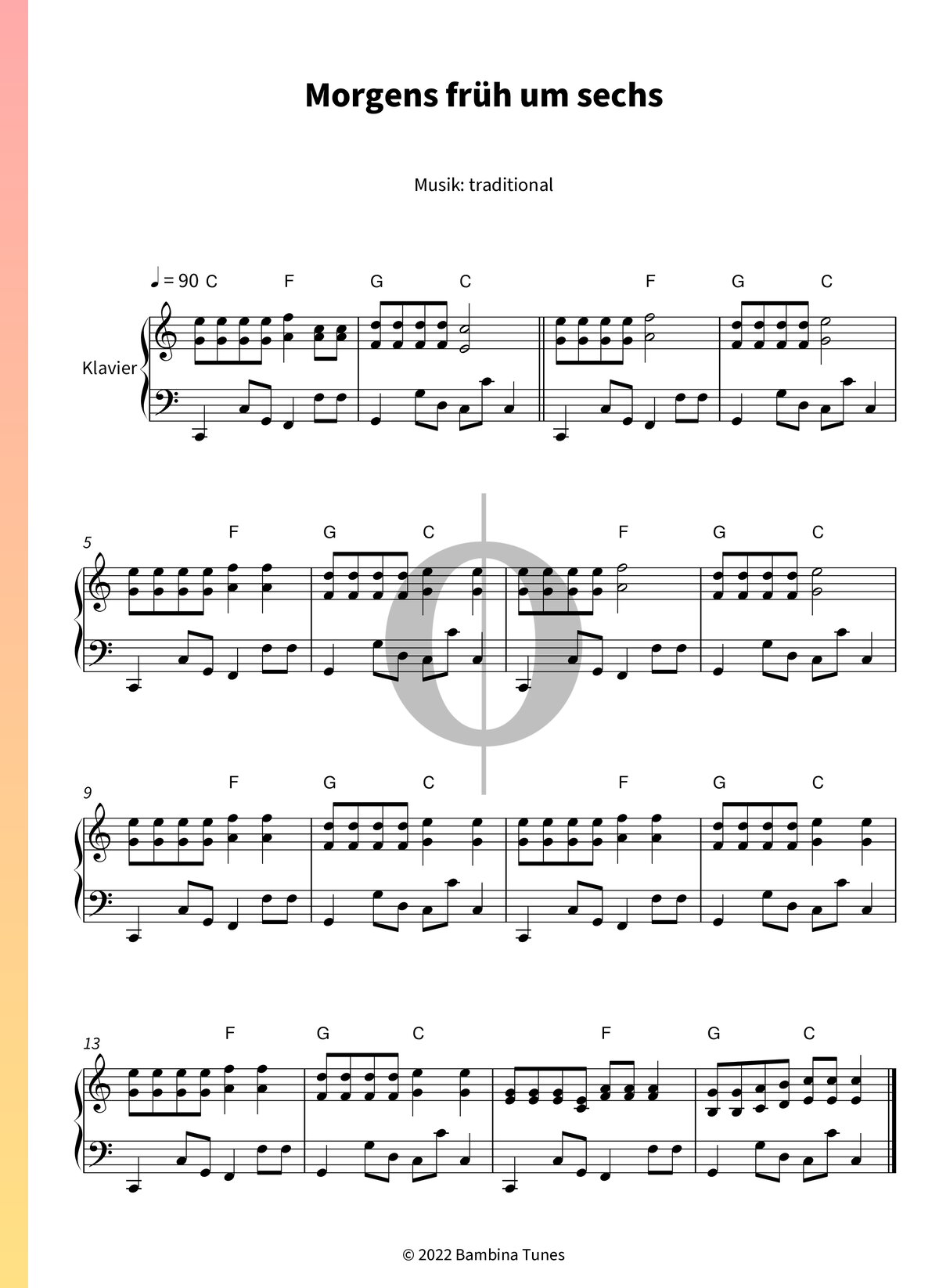 Morgens Früh Um Sechs (Anonymous) Piano Sheet Music - OKTAV