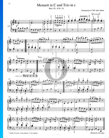 Partition Minuet en Do Majeur et Trio en Mi mineur, Hob.IX: 8 No. 10