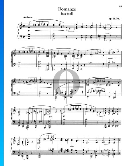 Romance en La mineur, Op. 21, No. 1 Partition