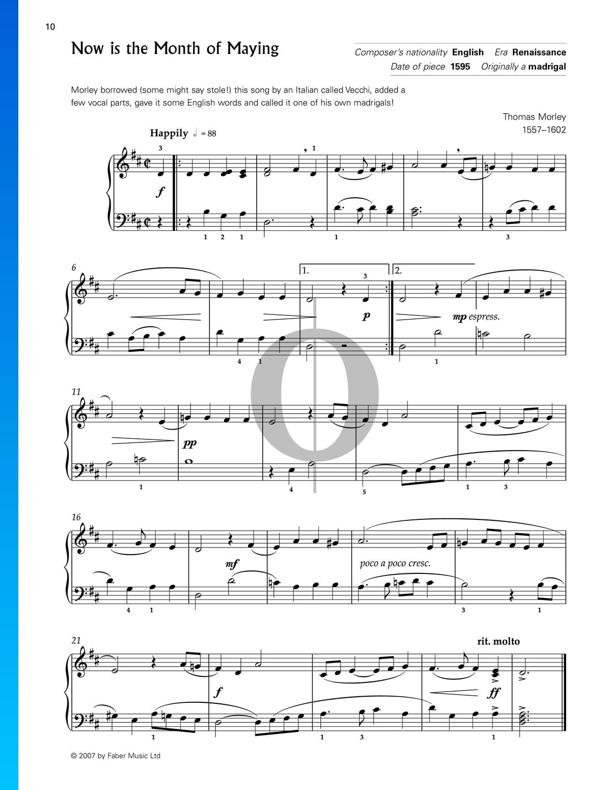 Now is the month of maying thomas morley piano sheet music oktav