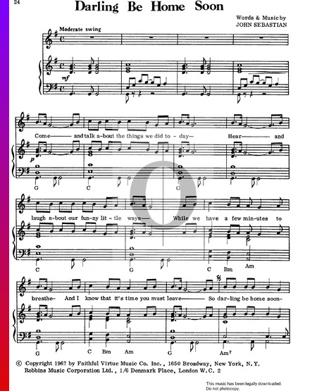 Darling Be Home Soon Musik-Noten