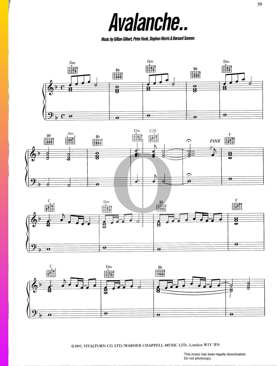 Avalanche (New Order) Piano Sheet Music OKTAV