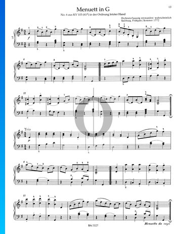 Menuett in G-Dur, KV 103 (61d) Nr. 6 Musik-Noten