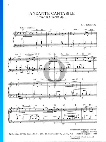 Partition Quatuor à cordes n° 1 en Ré majeur, op. 11 : 2. Andante cantabile