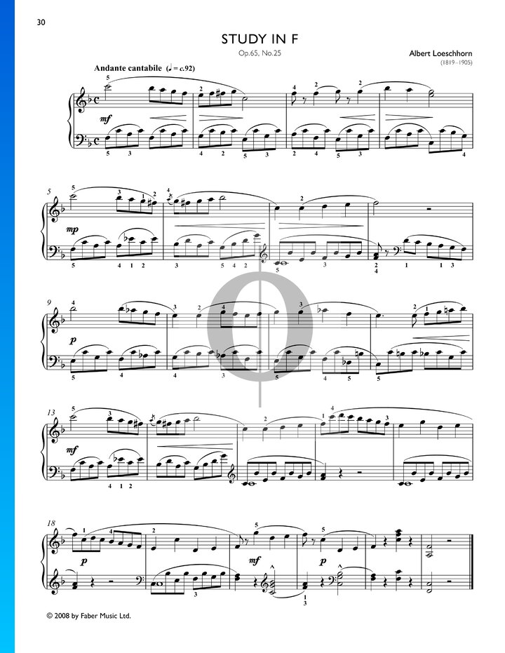 Study in F Major, Op. 65 No. 25 (Albert Loeschhorn) Piano Sheet Music ...