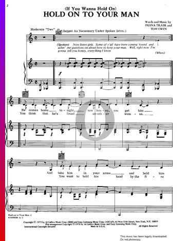 (If You Wanna Hold On) Hold On To Your Man Sheet Music