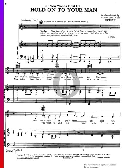 (If You Wanna Hold On) Hold On To Your Man Musik-Noten