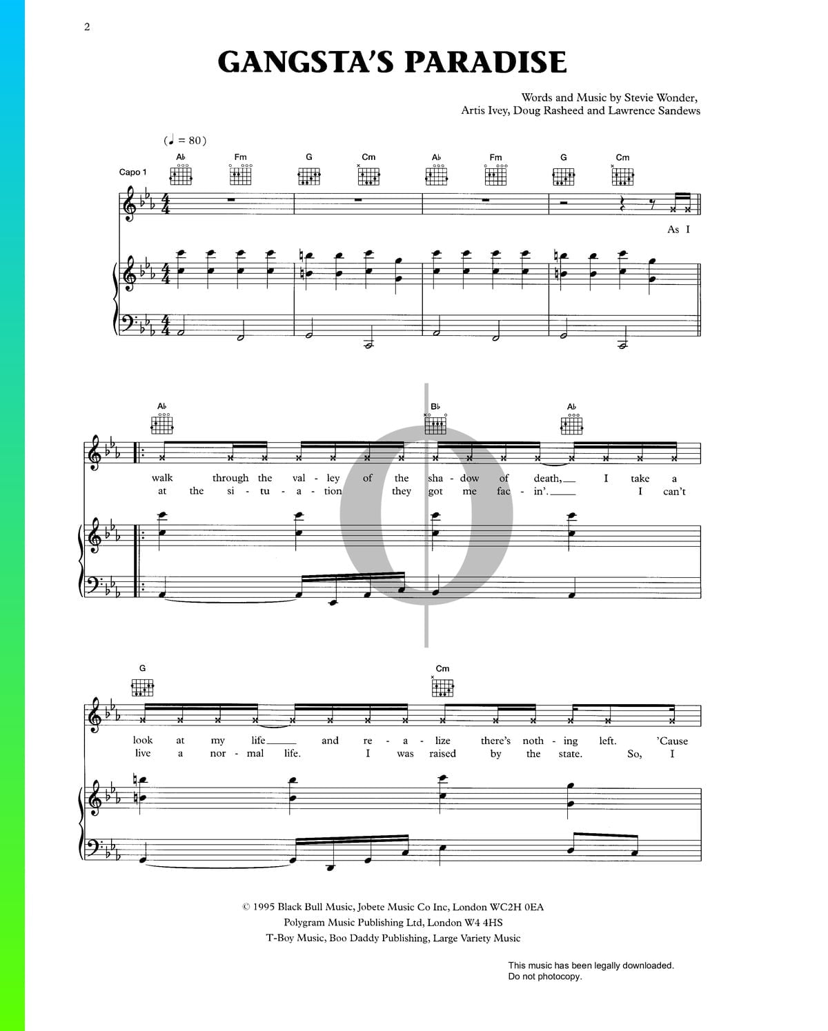 Gangsta S Paradise Sheet Music Piano Voice Guitar Pdf Download Streaming Oktav - gangsta's paradise roblox id