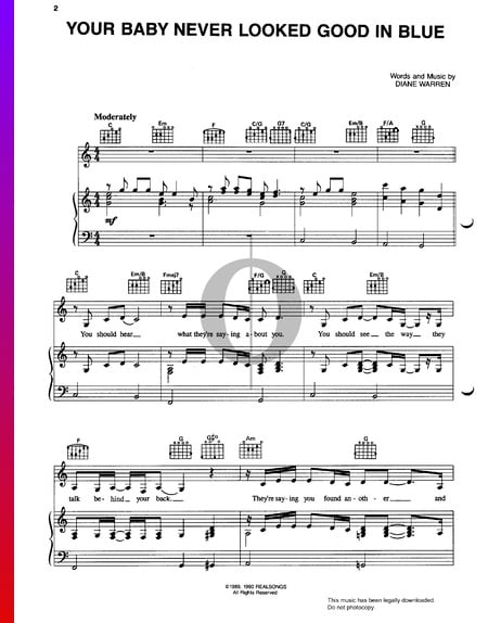 Your Baby Never Looked Good In Blue Sheet Music
