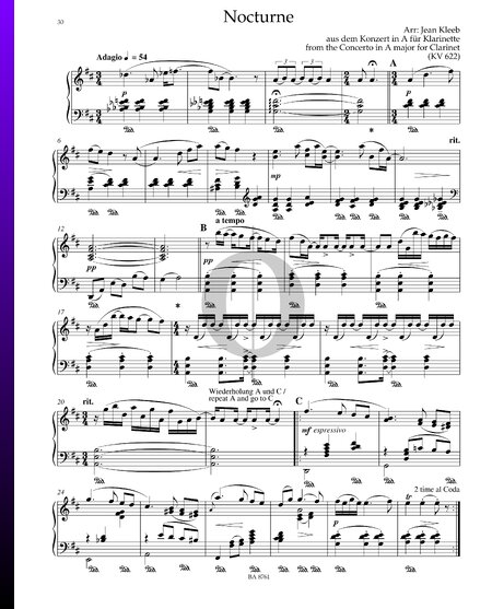 Nocturne from Concerto in A Major, KV 622