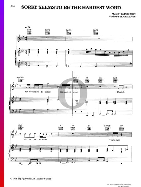 Sorry Seems To Be The Hardest Word Sheet Music
