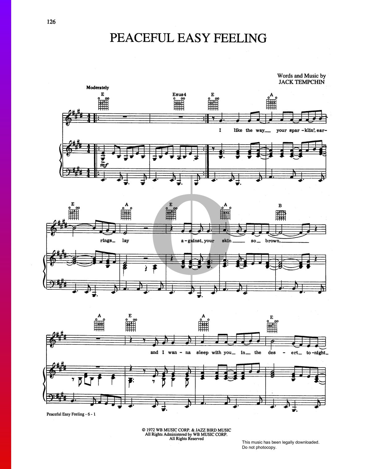 Peaceful Easy Feeling Eagles Piano Sheet Music OKTAV