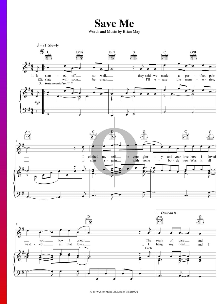 Save Me (Queen) Piano Sheet Music - OKTAV