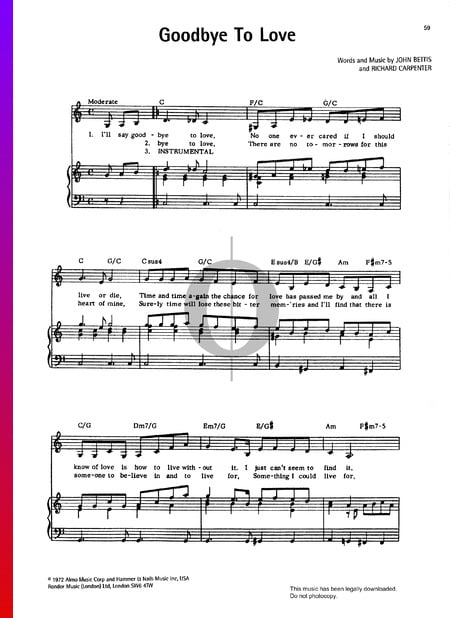 Goodbye To Love Sheet Music