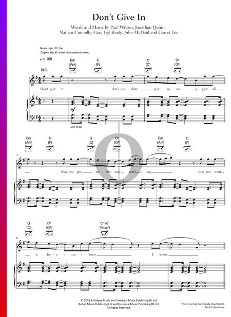 Don't Give In Sheet Music