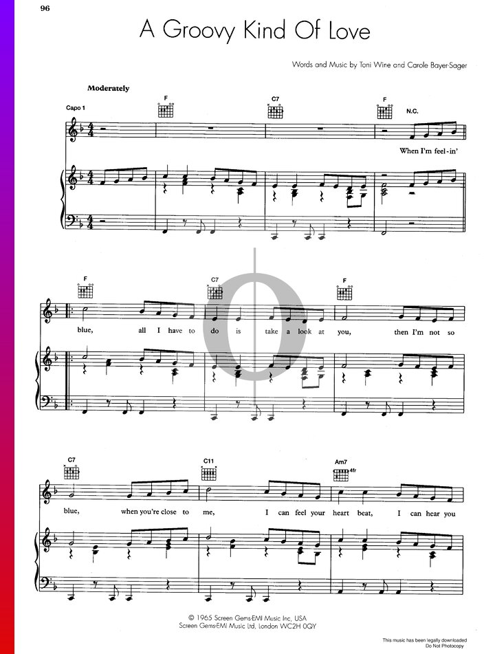 A Groovy Kind Of Love (The Mindbenders) Piano Sheet Music OKTAV