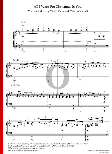 All I Want For Christmas Is You Sheet Music Piano Solo Pdf Download Streaming Oktav