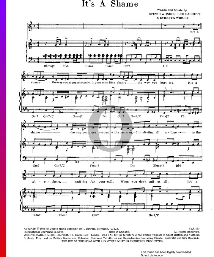 It's A Shame (The Spinners) Piano Sheet Music - OKTAV