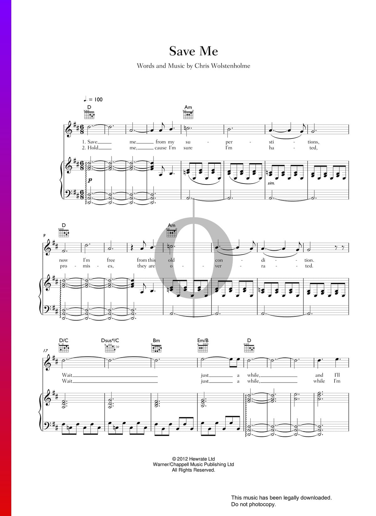 Save Me Noten (Klavier, Gesang, Gitarre) - PDF Download ...