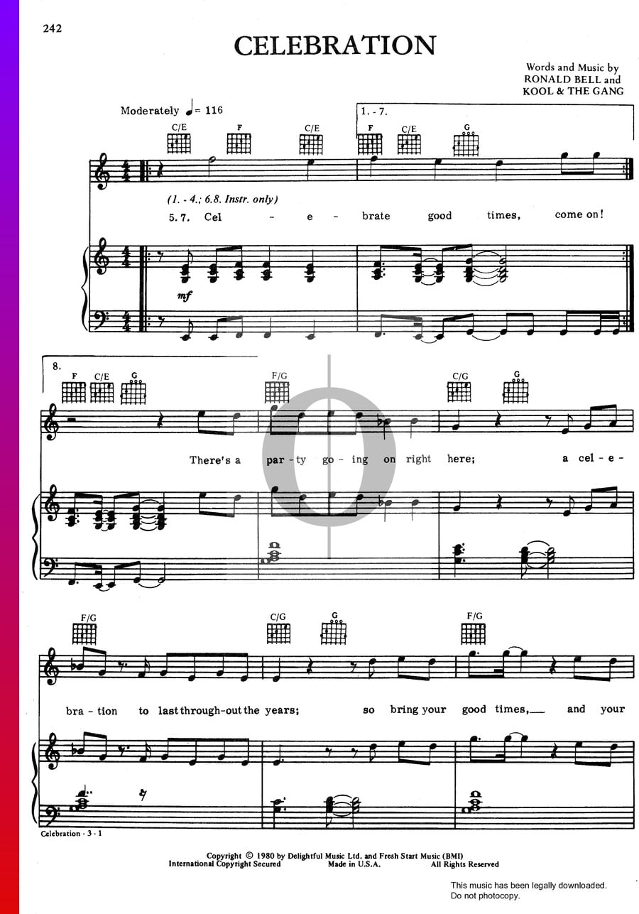 Celebration (Kool & the Gang) Piano Sheet Music - OKTAV