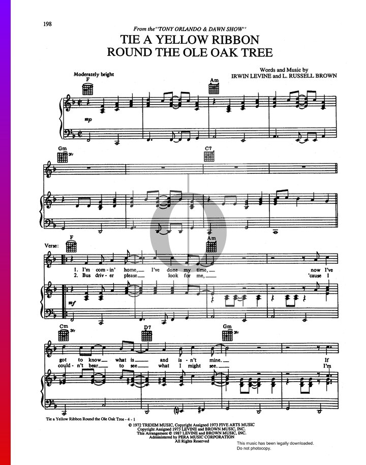 Tie A Yellow Ribbon Round The Ole Oak Tree (Tony Orlando and Dawn