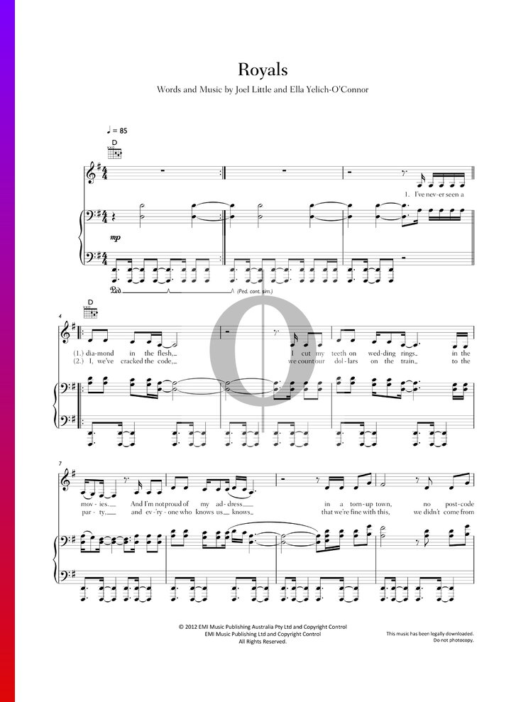 Royals (Lorde) Piano Sheet Music - OKTAV