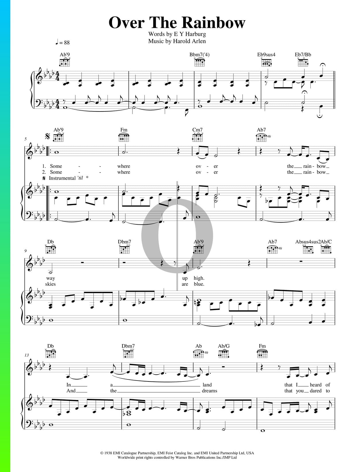 Lied Aus Der Zauberer Von Oz Over The "Over The Rainbow" Noten aus Der Zauberer von Oz - Harold Arlen